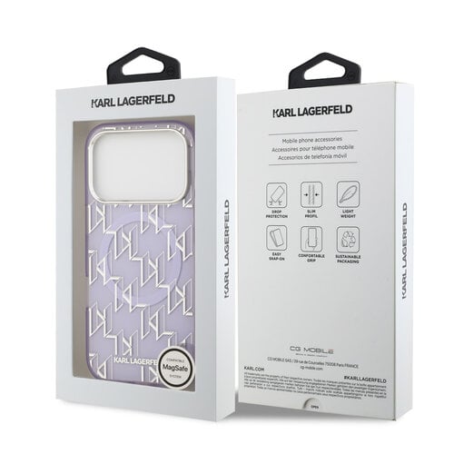 Karl Lagerfeld Karl Lagerfeld iPhone 17 Pro/iPhone 18 Pro Handyhülle MagSafe IML KC-Monogramm aus Metall - Violett
