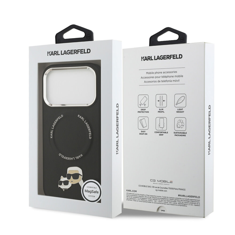 Karl Lagerfeld Karl lagerfeld iPhone 17 Pro Backcover hoesje - MagSafe - K&C Pins - Zwart Karl Lagerfeld Karl lagerfeld iPhone 17 Pro Backcover hoesje - MagSafe - K&C Pins - Zwart