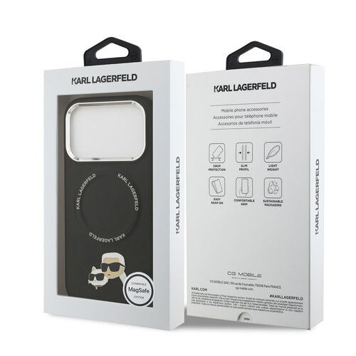 Karl Lagerfeld Karl Lagerfeld iPhone 17 Pro/iPhone 18 Pro Handyhülle MagSafe Karl-&-Choupette-Pins - Schwarz