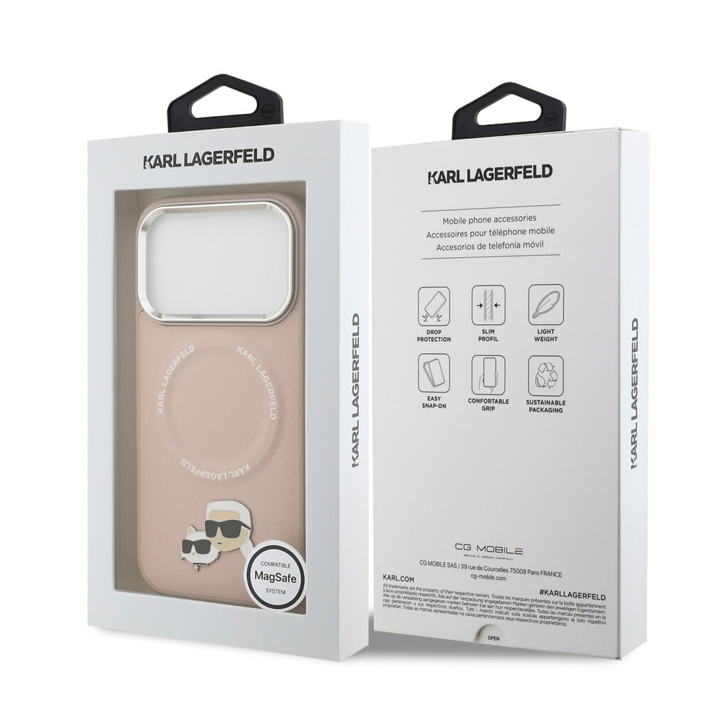 Karl Lagerfeld Karl lagerfeld iPhone 17 Pro Back cover coque - MagSafe - K&C Pins - Rose