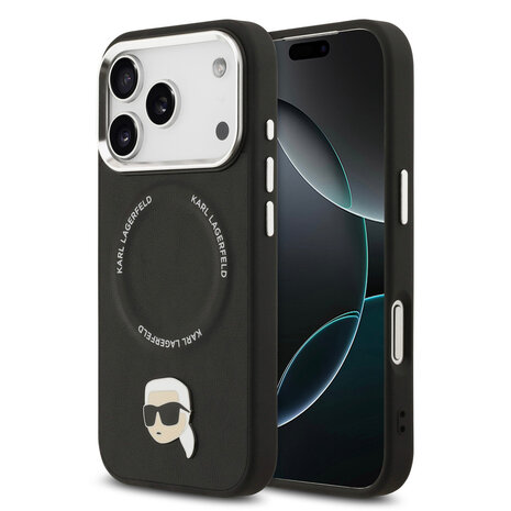 Karl Lagerfeld Karl lagerfeld iPhone 17 Pro Backcover hoesje - MagSafe - K&C Pins - Zwart