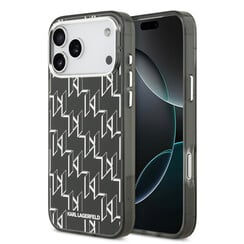 Karl Lagerfeld iPhone 17 Pro Max/iPhone 18 Pro Max Handyhülle MagSafe IML KC-Monogramm aus Metall - Schwarz