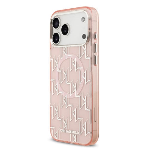 Karl Lagerfeld Karl Lagerfeld iPhone 17 Pro Max/iPhone 18 Pro Max Handyhülle MagSafe IML KC-Monogramm aus Metall - Rosa