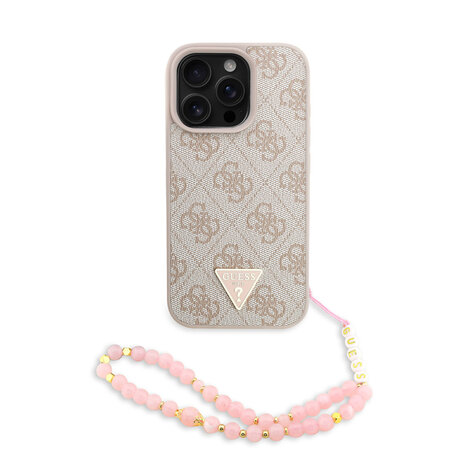 Guess Guess iPhone 16 Pro Back cover case - MagSafe - 4G Triangle Logo With Strap - Pink Guess Guess iPhone 16 Pro Back cover case - MagSafe - 4G Triangle Logo With Strap - Pink