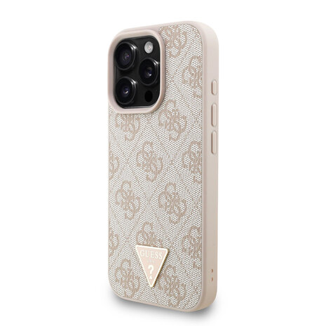 Guess Guess iPhone 16 Pro Backcover hoesje - MagSafe - 4G Triangle Logo With Strap - Roze Guess Guess iPhone 16 Pro Backcover hoesje - MagSafe - 4G Triangle Logo With Strap - Roze