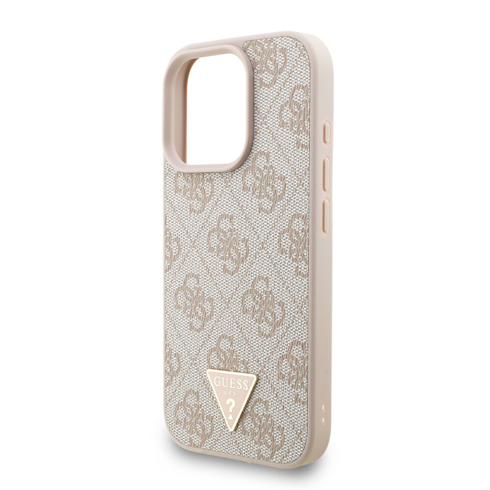 Guess Guess iPhone 16 Pro Backcover hoesje - MagSafe - 4G Triangle Logo With Strap - Roze Guess Guess iPhone 16 Pro Backcover hoesje - MagSafe - 4G Triangle Logo With Strap - Roze