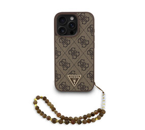 Guess Guess iPhone 16 Pro Back cover case - MagSafe - 4G Triangle Logo With Strap - Brown Guess Guess iPhone 16 Pro Back cover case - MagSafe - 4G Triangle Logo With Strap - Brown