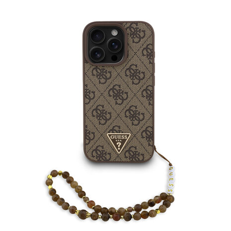 Guess Guess iPhone 16 Pro Backcover hoesje - MagSafe - 4G Triangle Logo With Strap - Bruin Guess Guess iPhone 16 Pro Backcover hoesje - MagSafe - 4G Triangle Logo With Strap - Bruin