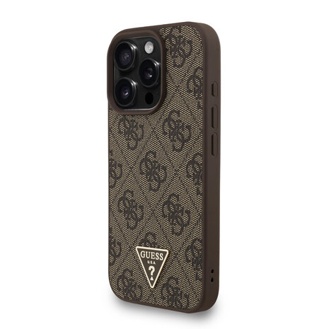 Guess Guess iPhone 16 Pro Back cover case - MagSafe - 4G Triangle Logo With Strap - Brown Guess Guess iPhone 16 Pro Back cover case - MagSafe - 4G Triangle Logo With Strap - Brown