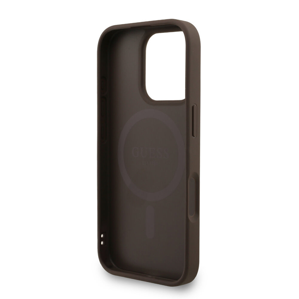 Guess Guess iPhone 16 Pro Back cover case - MagSafe - 4G Triangle Logo With Strap - Brown Guess Guess iPhone 16 Pro Back cover case - MagSafe - 4G Triangle Logo With Strap - Brown