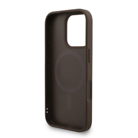Guess Guess iPhone 16 Pro Back cover coque - MagSafe - 4G Triangle Logo With Strap - Marron