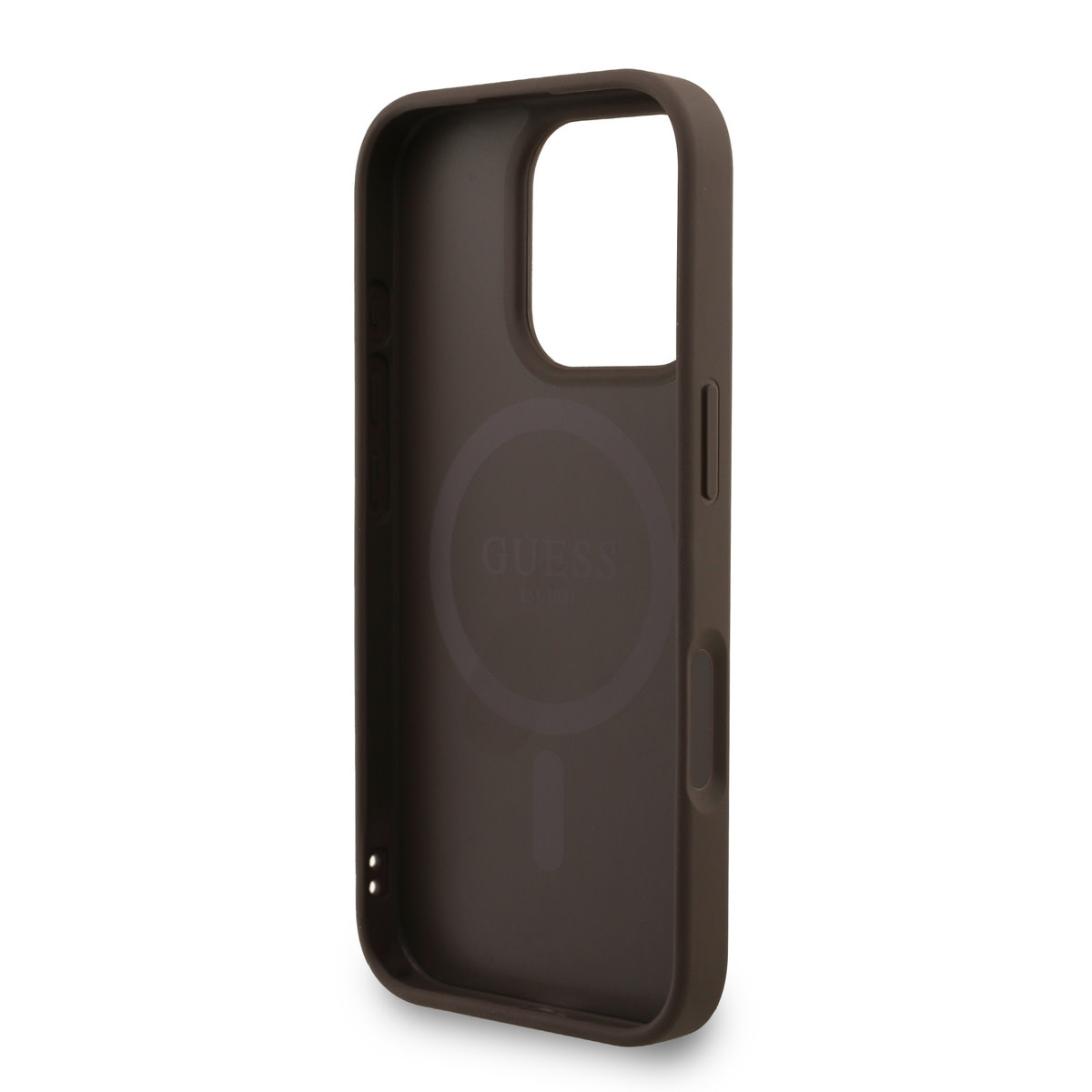 Guess Guess iPhone 16 Pro Backcover hoesje - MagSafe - 4G Triangle Logo With Strap - Bruin, foto 6 van 6