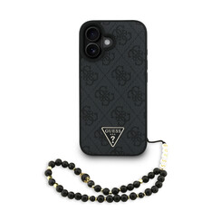 Guess iPhone 16 Back cover case - MagSafe - 4G Triangle Logo Pearl Strap - Zwart