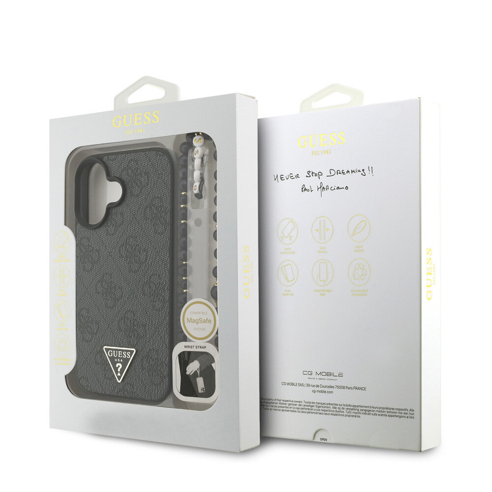 Guess Guess iPhone 16 Backcover hoesje - MagSafe - 4G Triangle Logo With Strap - Roze