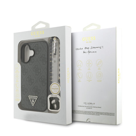Guess Guess iPhone 16 Back-Cover hul - MagSafe - 4G Triangle Logo With Strap - Rosa Guess Guess iPhone 16 Back-Cover hul - MagSafe - 4G Triangle Logo With Strap - Rosa