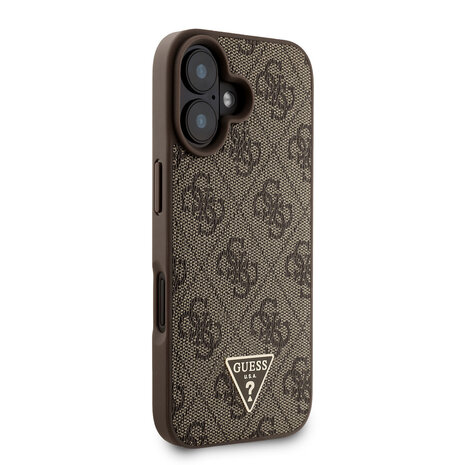 Guess Guess iPhone 16 Back cover coque - MagSafe - 4G Triangle Logo With Strap - Marron Guess Guess iPhone 16 Back cover coque - MagSafe - 4G Triangle Logo With Strap - Marron