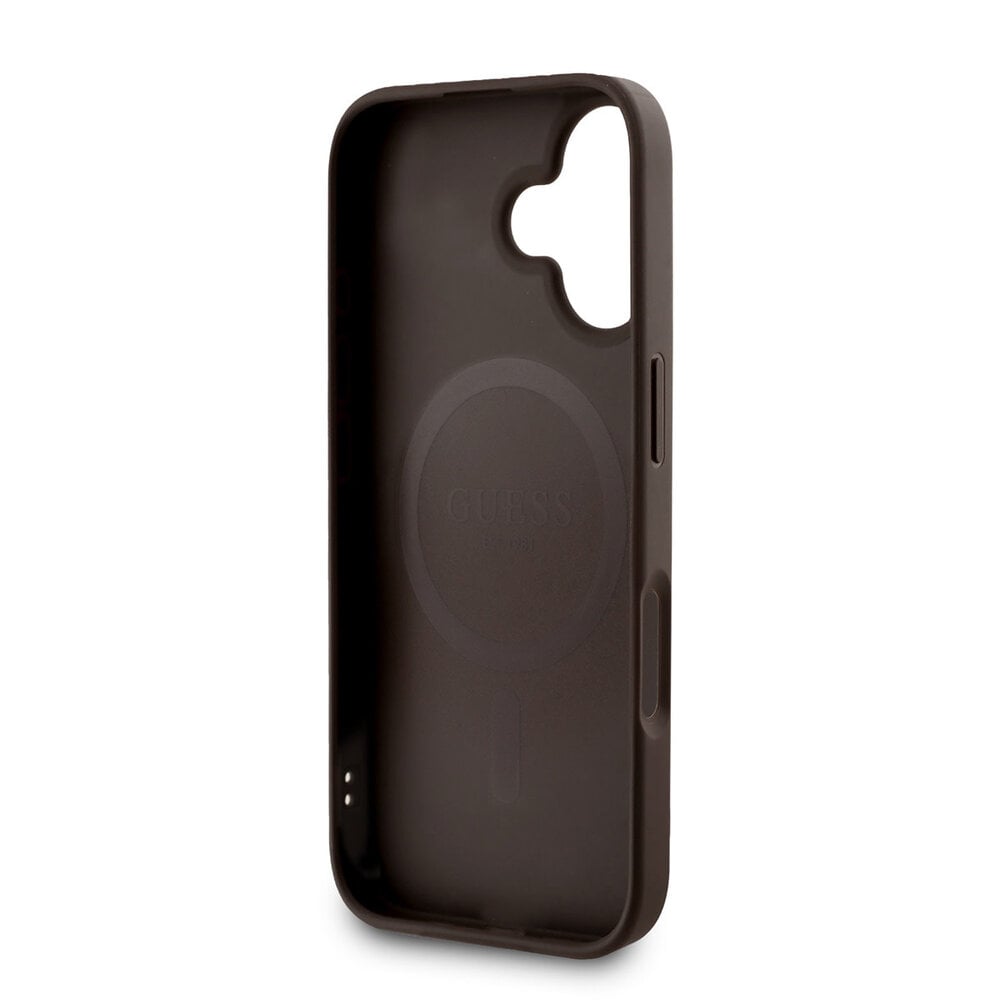 Guess Guess iPhone 16 Backcover hoesje - MagSafe - 4G Triangle Logo With Strap - Bruin Guess Guess iPhone 16 Backcover hoesje - MagSafe - 4G Triangle Logo With Strap - Bruin