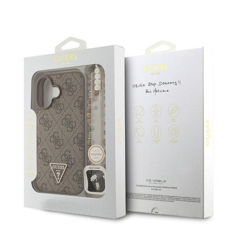 Guess Guess iPhone 16 Backcover hoesje - MagSafe - 4G Triangle Logo With Strap - Bruin Guess Guess iPhone 16 Backcover hoesje - MagSafe - 4G Triangle Logo With Strap - Bruin