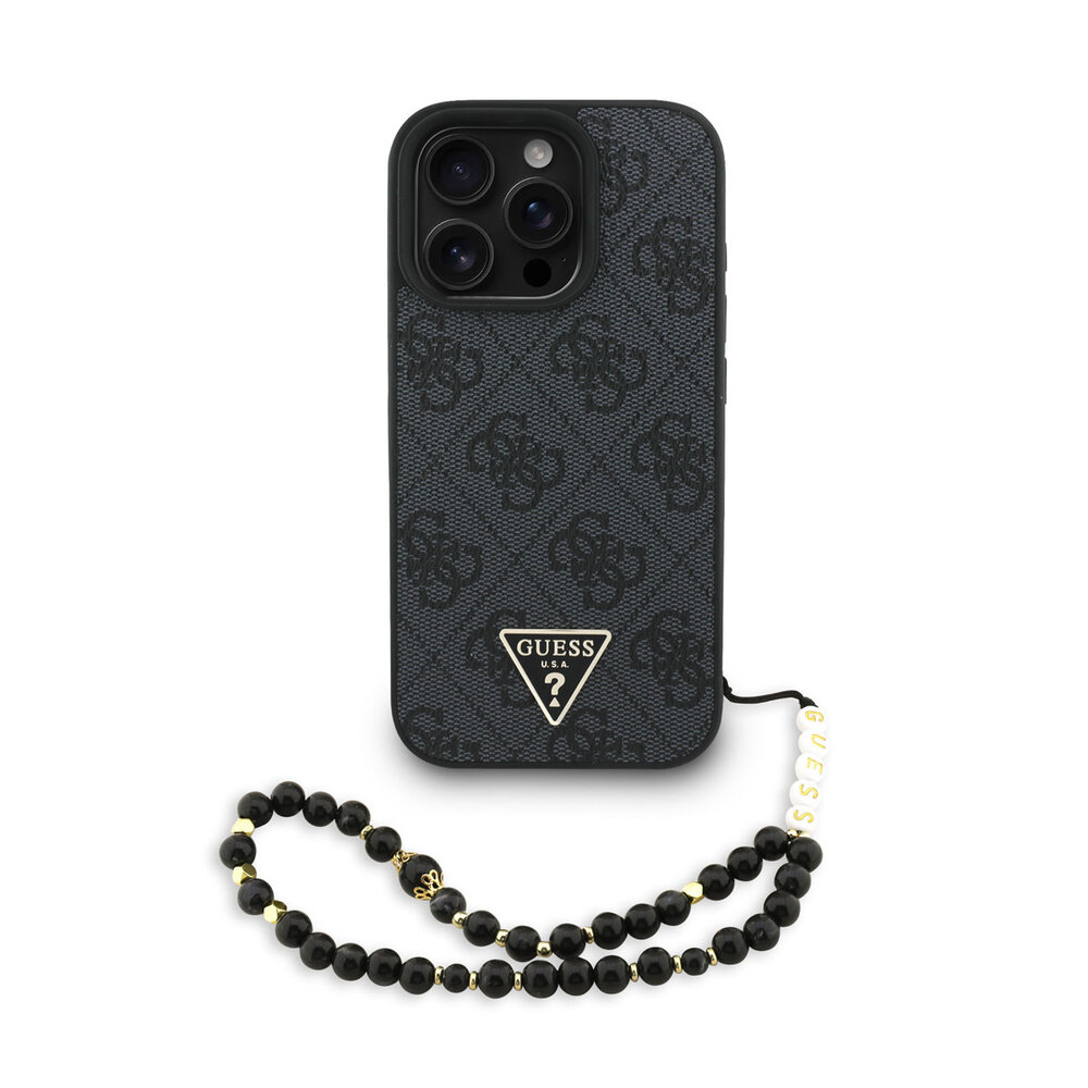 Guess Guess iPhone 16 Pro Max Back cover coque - MagSafe - 4G Triangle Logo With Strap - Noir Guess Guess iPhone 16 Pro Max Back cover coque - MagSafe - 4G Triangle Logo With Strap - Noir