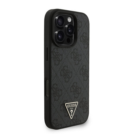 Guess Guess iPhone 16 Pro Max Backcover hoesje - MagSafe - 4G Triangle Logo With Strap - Zwart Guess Guess iPhone 16 Pro Max Backcover hoesje - MagSafe - 4G Triangle Logo With Strap - Zwart