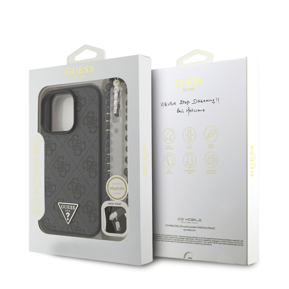 Guess Guess iPhone 16 Pro Max Back cover coque - MagSafe - 4G Triangle Logo With Strap - Noir Guess Guess iPhone 16 Pro Max Back cover coque - MagSafe - 4G Triangle Logo With Strap - Noir
