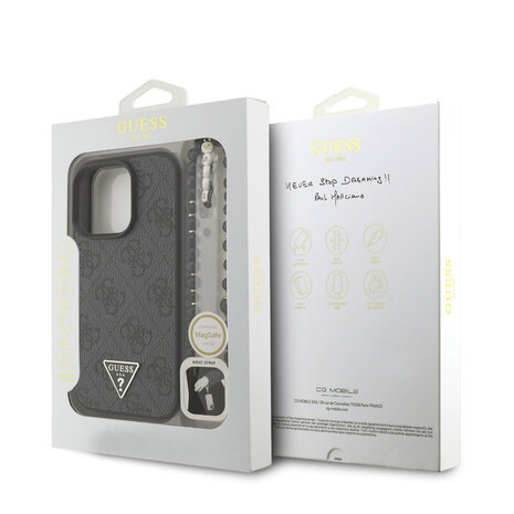 Guess Guess iPhone 16 Pro Max Back cover coque - MagSafe - 4G Triangle Logo With Strap - Noir Guess Guess iPhone 16 Pro Max Back cover coque - MagSafe - 4G Triangle Logo With Strap - Noir