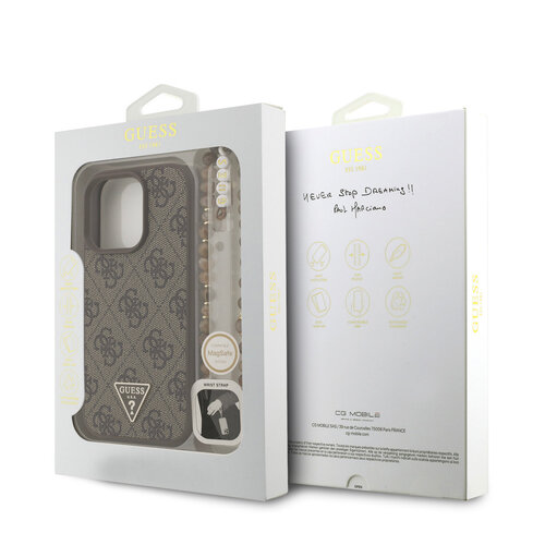 Guess Guess iPhone 16 Pro Max Back cover case - MagSafe - 4G Triangle Logo With Strap - Brown