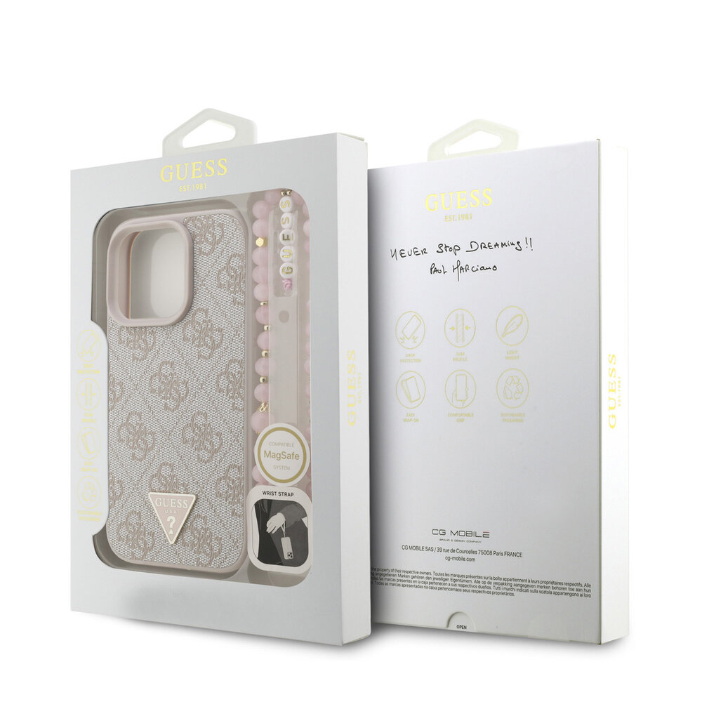 Guess Guess iPhone 16 Pro Max Back-Cover hul - MagSafe - 4G Triangle Logo With Strap - Rosa