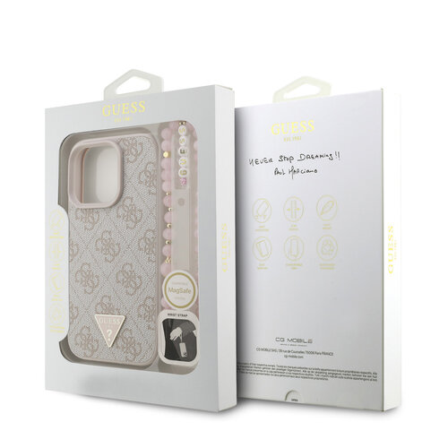 Guess Guess iPhone 16 Pro Max Back-Cover hul - MagSafe - 4G Triangle Logo With Strap - Rosa