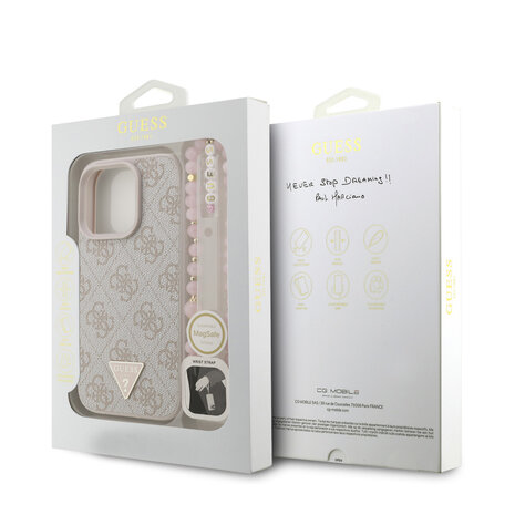 Guess Guess iPhone 16 Pro Max Back cover case - MagSafe - 4G Triangle Logo With Strap - Pink Guess Guess iPhone 16 Pro Max Back cover case - MagSafe - 4G Triangle Logo With Strap - Pink