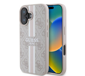Guess Guess iPhone 16 Backcover hoesje - MagSafe - 4G Printed Stripes - Roze Guess Guess iPhone 16 Backcover hoesje - MagSafe - 4G Printed Stripes - Roze