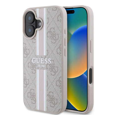 Guess Guess iPhone 16 Back-Cover hul - MagSafe - 4G Printed Stripes - Rosa Guess Guess iPhone 16 Back-Cover hul - MagSafe - 4G Printed Stripes - Rosa