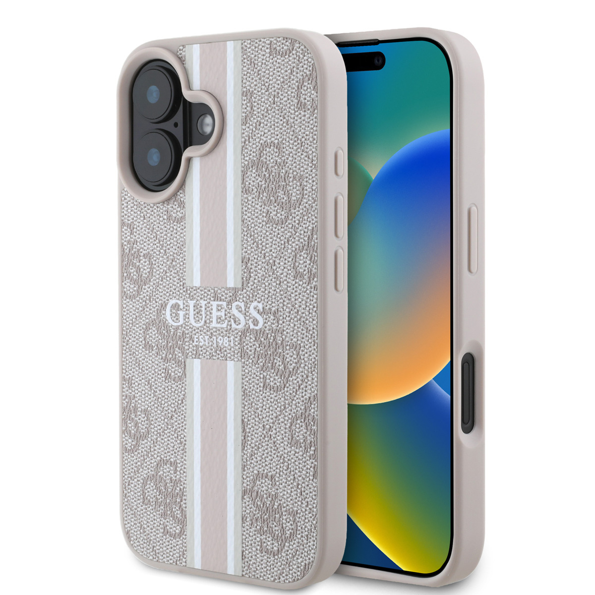 Guess Guess iPhone 16 Backcover hoesje - MagSafe - 4G Printed Stripes - Roze
