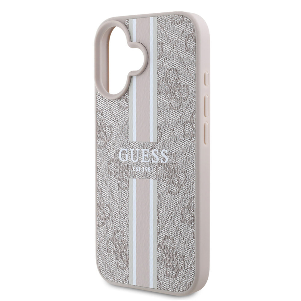 Guess Guess iPhone 16 Backcover hoesje - MagSafe - 4G Printed Stripes - Roze Guess Guess iPhone 16 Backcover hoesje - MagSafe - 4G Printed Stripes - Roze