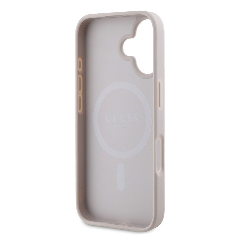 Guess Guess iPhone 16 Backcover hoesje - MagSafe - 4G Printed Stripes - Roze Guess Guess iPhone 16 Backcover hoesje - MagSafe - 4G Printed Stripes - Roze
