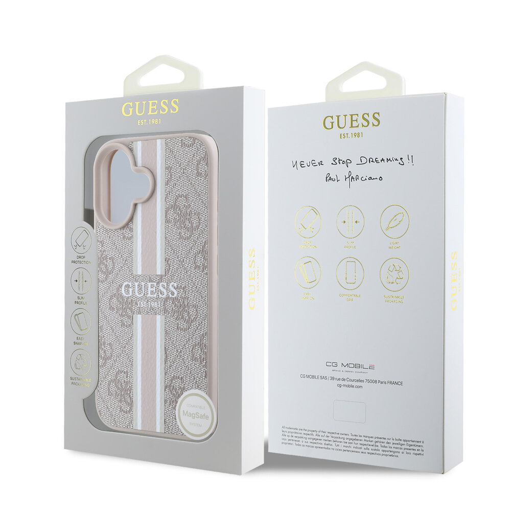 Guess Guess iPhone 16 Back-Cover hul - MagSafe - 4G Printed Stripes - Rosa Guess Guess iPhone 16 Back-Cover hul - MagSafe - 4G Printed Stripes - Rosa