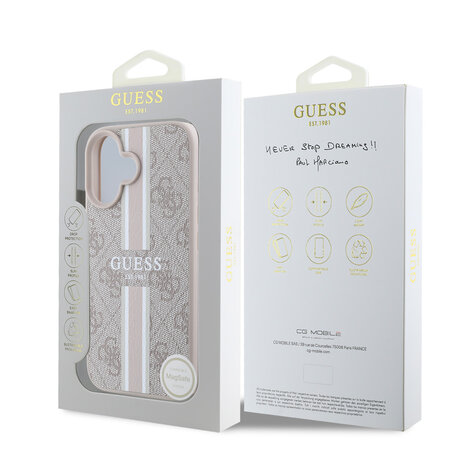 Guess Guess iPhone 16 Backcover hoesje - MagSafe - 4G Printed Stripes - Roze Guess Guess iPhone 16 Backcover hoesje - MagSafe - 4G Printed Stripes - Roze