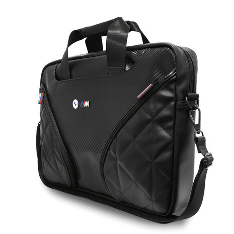 BMW Sac pour Ordinateur Portable BMW M - Poches en PU Carbone & Logo Métallique - 15 Inch - Noir