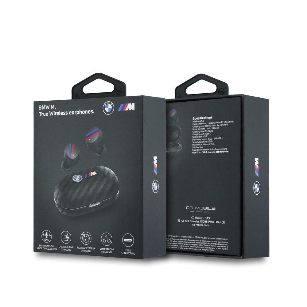 BMW BMW M Bouchons d'oreilles - TWS Carbon Metal Logo - Noir