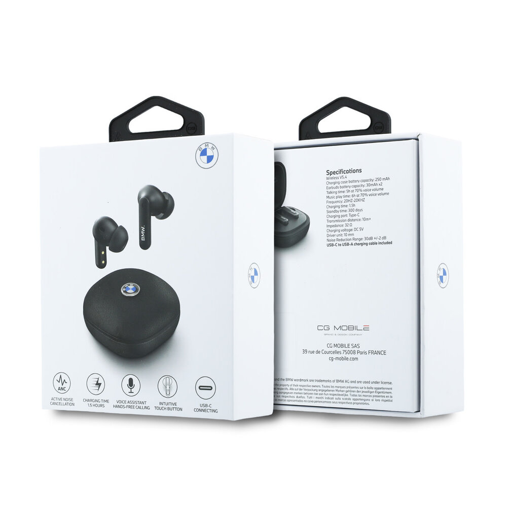 BMW BMW M Bouchons d'oreilles - TWS Leather Metal Logo - Noir BMW BMW M Bouchons d'oreilles - TWS Leather Metal Logo - Noir