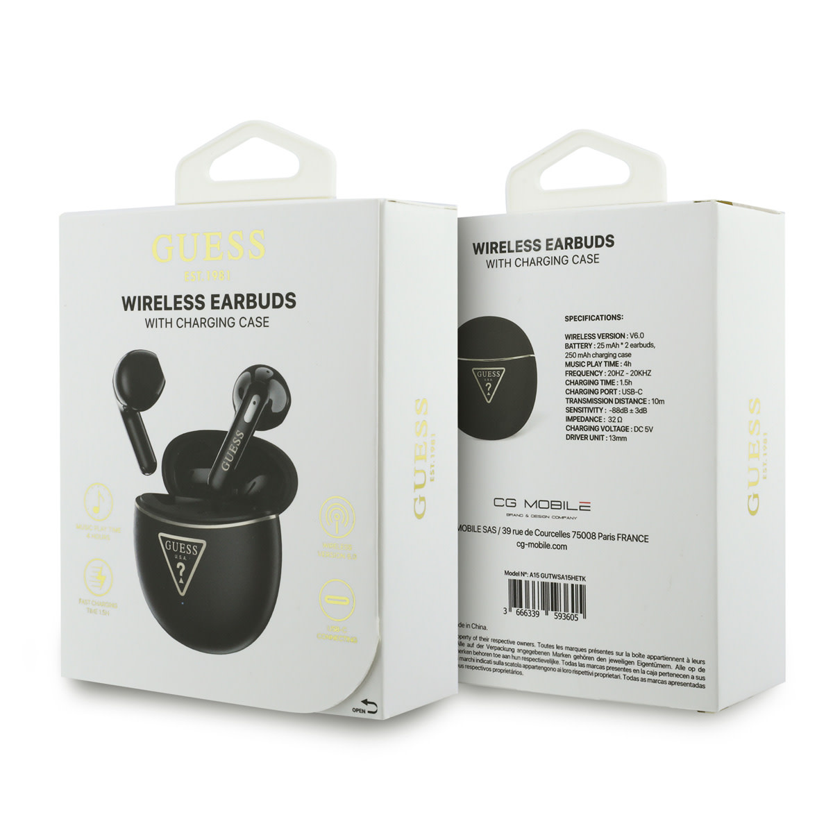 Guess Guess Oordopjes - TWS GOLD LINE TRIANGLE ELECTROPLATE - Zwart, foto 6 van 6