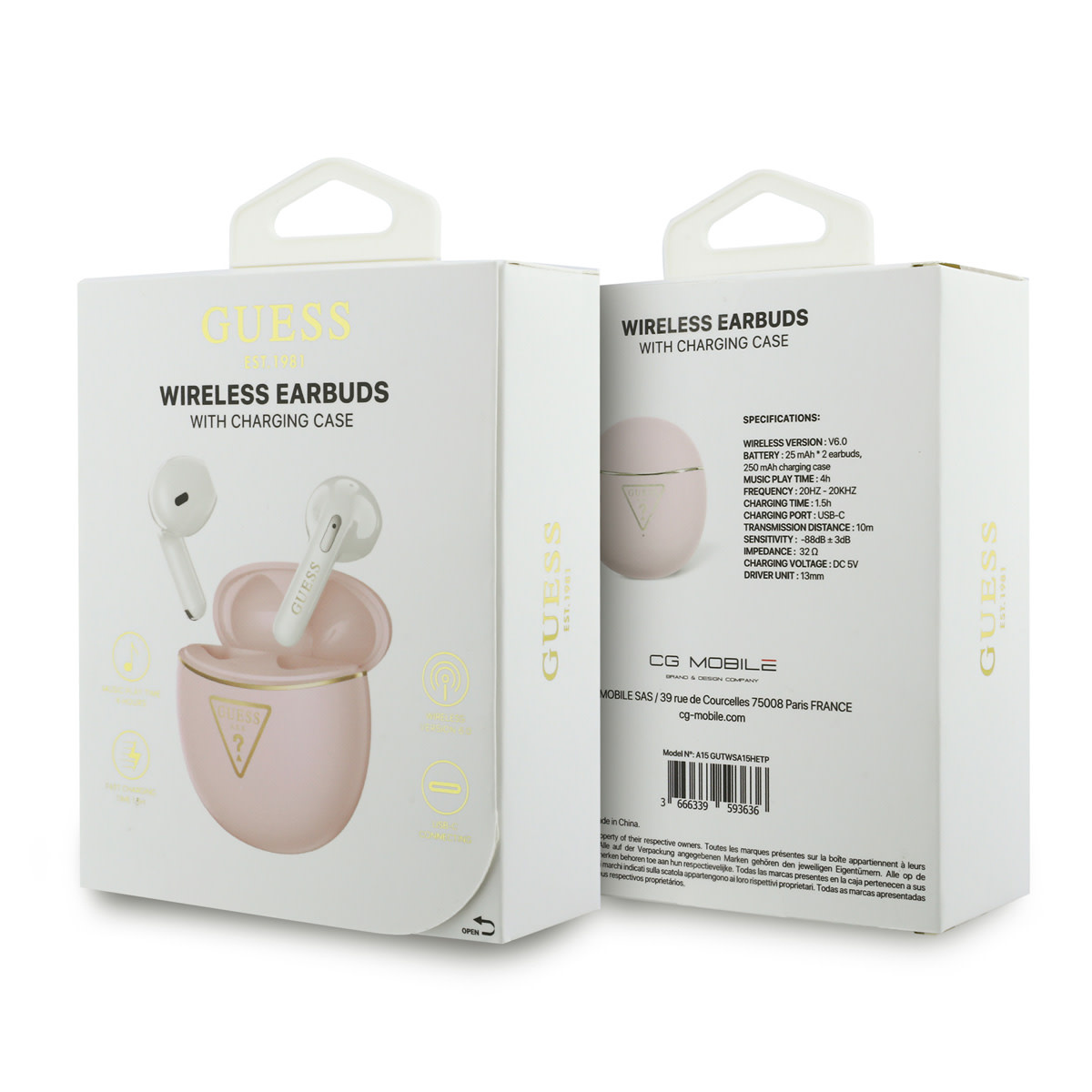 Guess Guess Oordopjes - TWS GOLD LINE TRIANGLE ELECTROPLATE - Roze, foto 6 van 6