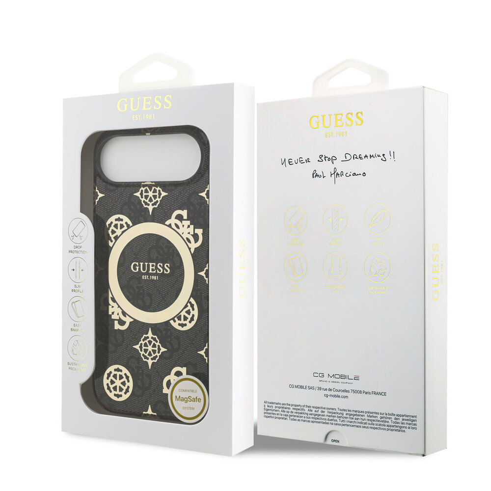 Guess Guess iPhone 17 Air Backcover hoesje - MagSafe - Peony on 4G Background - Zwart