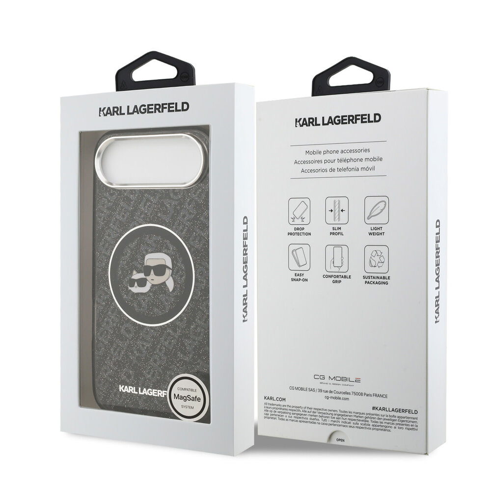 Karl Lagerfeld Karl Lagerfeld iPhone 17 Air Backcover hoesje - MagSafe - IML Glitter K&C Heads Logo - Zwart