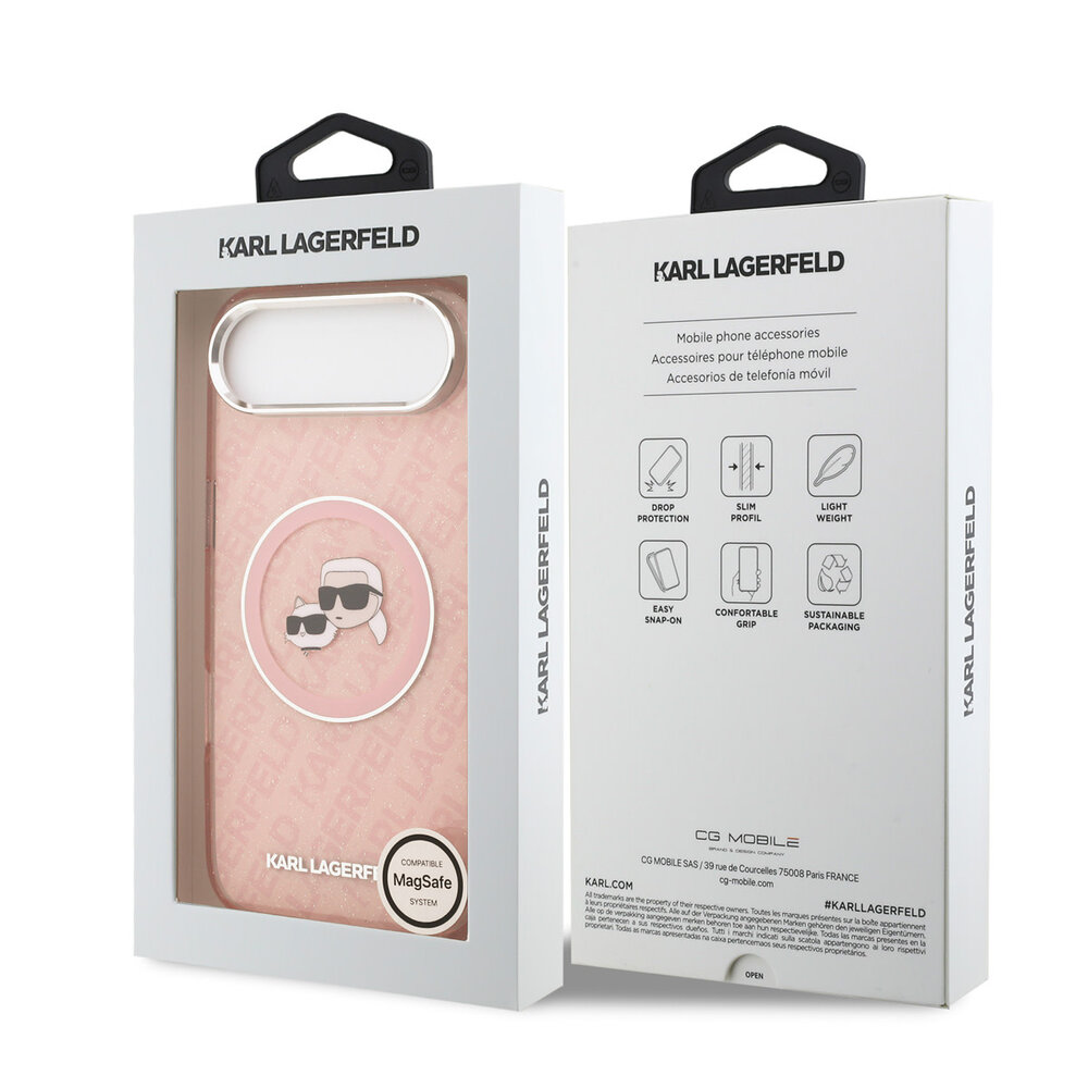 Karl Lagerfeld Karl Lagerfeld iPhone 17 Air Backcover hoesje - MagSafe - IML Glitter K&C Heads Logo - Roze