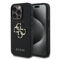 Guess iPhone 15 Pro Backcover hoesje - HC O Grained PU Big 4G Logo - Zwart