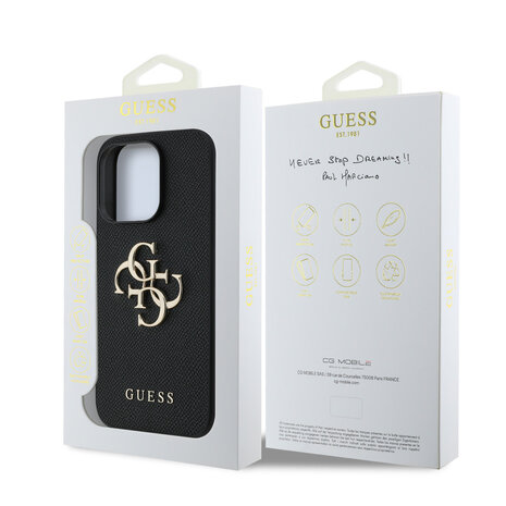 Guess Guess iPhone 15 Pro Back-Cover hul - HC O Grained PU Big 4G Logo - Schwarz