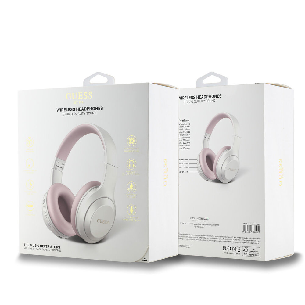 Guess Guess Koptelefoons - Bluetooth Headphone BI-Color Printed Gold Logo - Roze Guess Guess Koptelefoons - Bluetooth Headphone BI-Color Printed Gold Logo - Roze