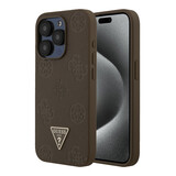 Guess Guess iPhone 15 Pro Backcover hoesje - HC O Grained PU HS Peony And Triangle Logo - Bruin Guess Guess iPhone 15 Pro Backcover hoesje - HC O Grained PU HS Peony And Triangle Logo - Bruin