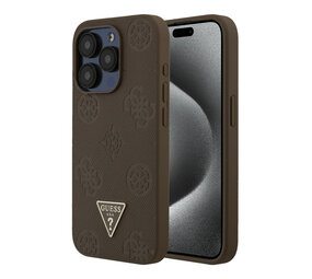 Guess Guess iPhone 15 Pro Back cover case - HC O Grained PU HS Peony And Triangle Logo - Brown Guess Guess iPhone 15 Pro Back cover case - HC O Grained PU HS Peony And Triangle Logo - Brown